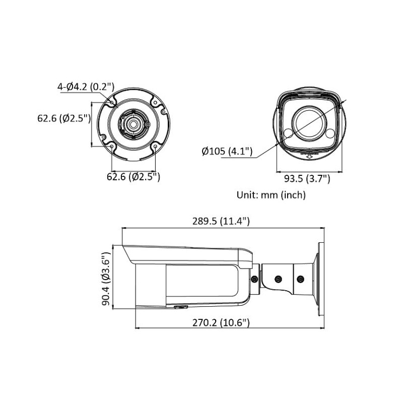 ابعاد دوربین مداربسته هایک ویژن DS-2CD2T47G2-L
