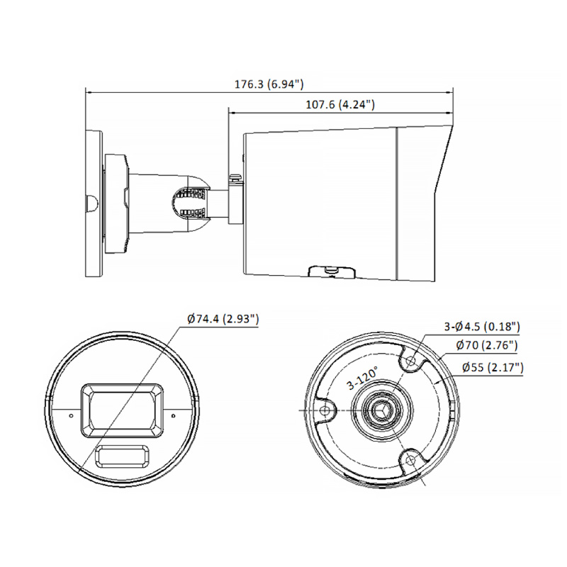 ابعاد دوربین هایک ویژن مدل DS-2CD2043G2-LI